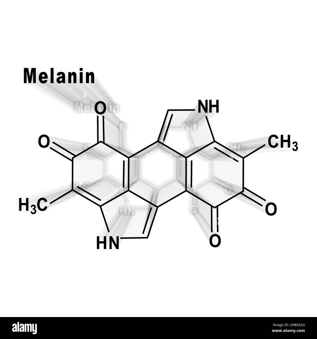 Molecola di melanina, formula chimica strutturale su sfondo bianco Foto Stock