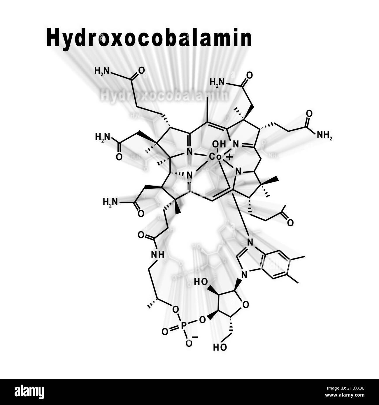 Idrossicobalamina vitamina B12, formula chimica strutturale su sfondo bianco Foto Stock