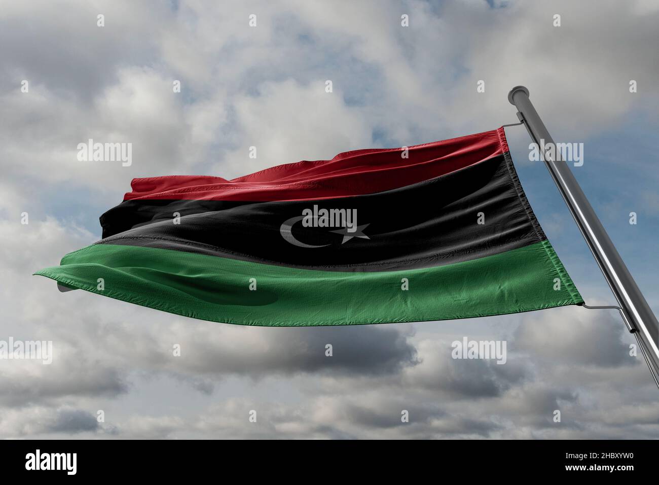 La bandiera della Libia fu originariamente introdotta nel 1951, in seguito alla creazione del Regno di Libia. Foto Stock