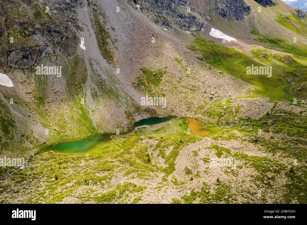 Bormio, Val Viola Bormina (IT), veduta aerea degli stagni Foto Stock