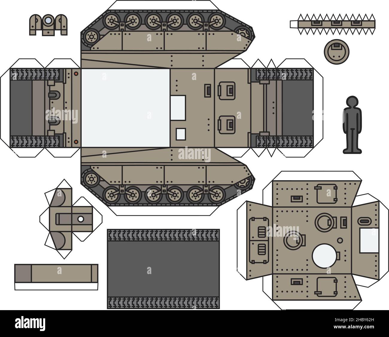 Il modello di carta di una vecchia pistola semovente sabbia Illustrazione Vettoriale