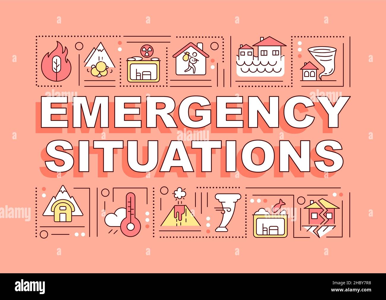 Situazioni di emergenza concetti parola arancione banner Illustrazione Vettoriale