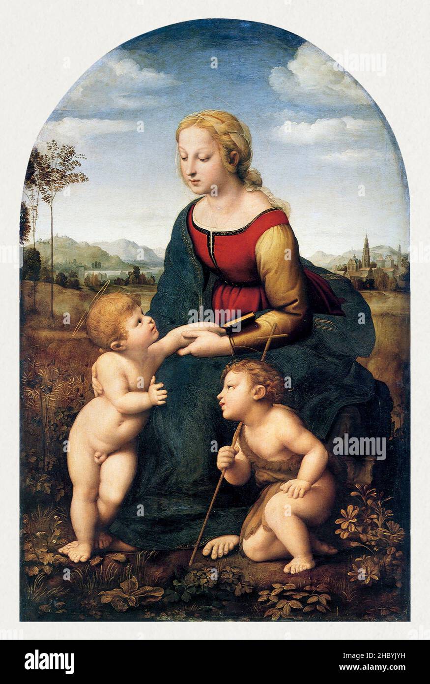 Raffaello / Raffaello - la Vergine col Bambino con San Giovanni Battista (1507) celebre dipinto. Foto Stock