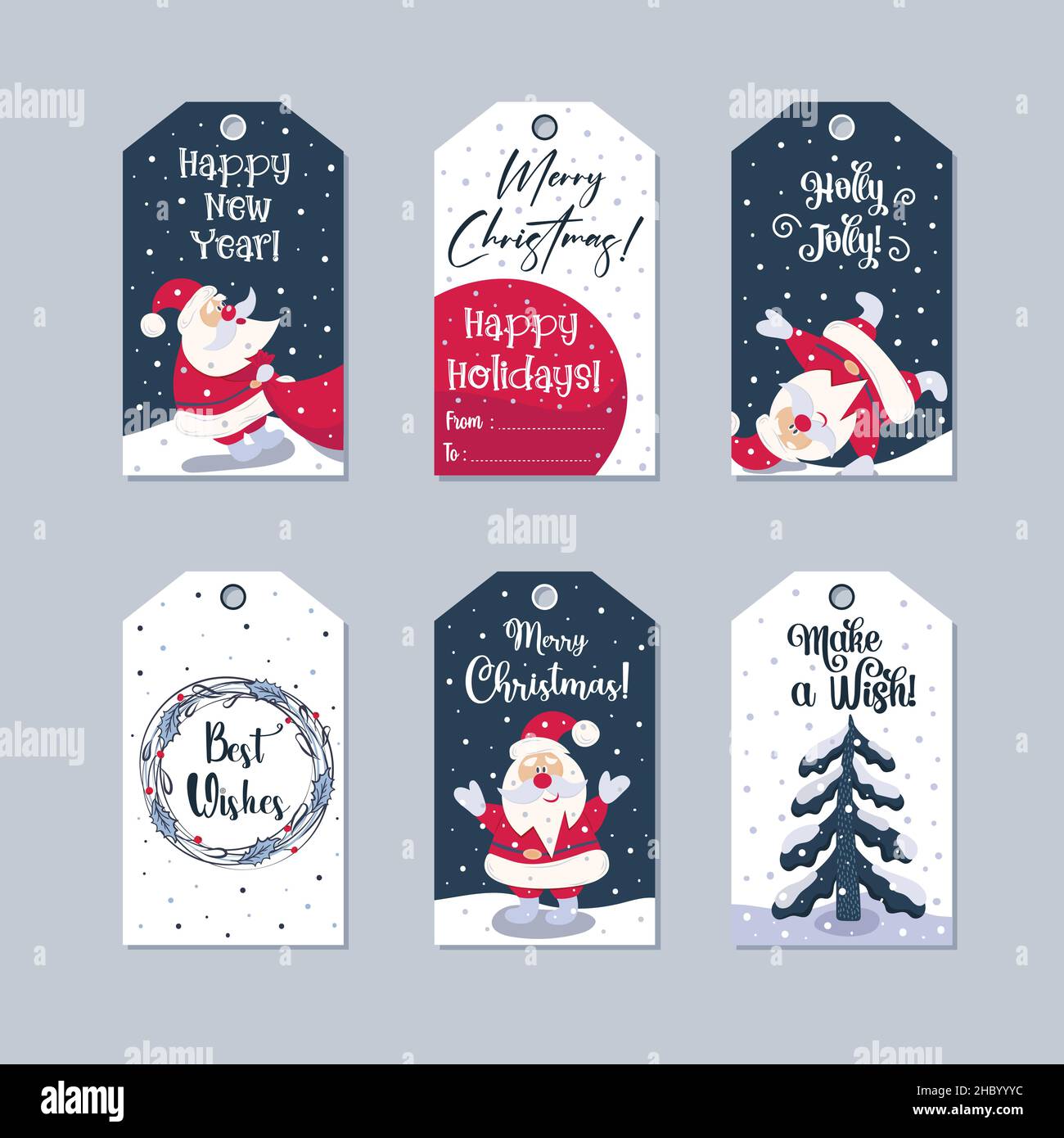 Set di etichette regalo di Natale con elementi decorativi. Illustrazione vettoriale. Illustrazione Vettoriale