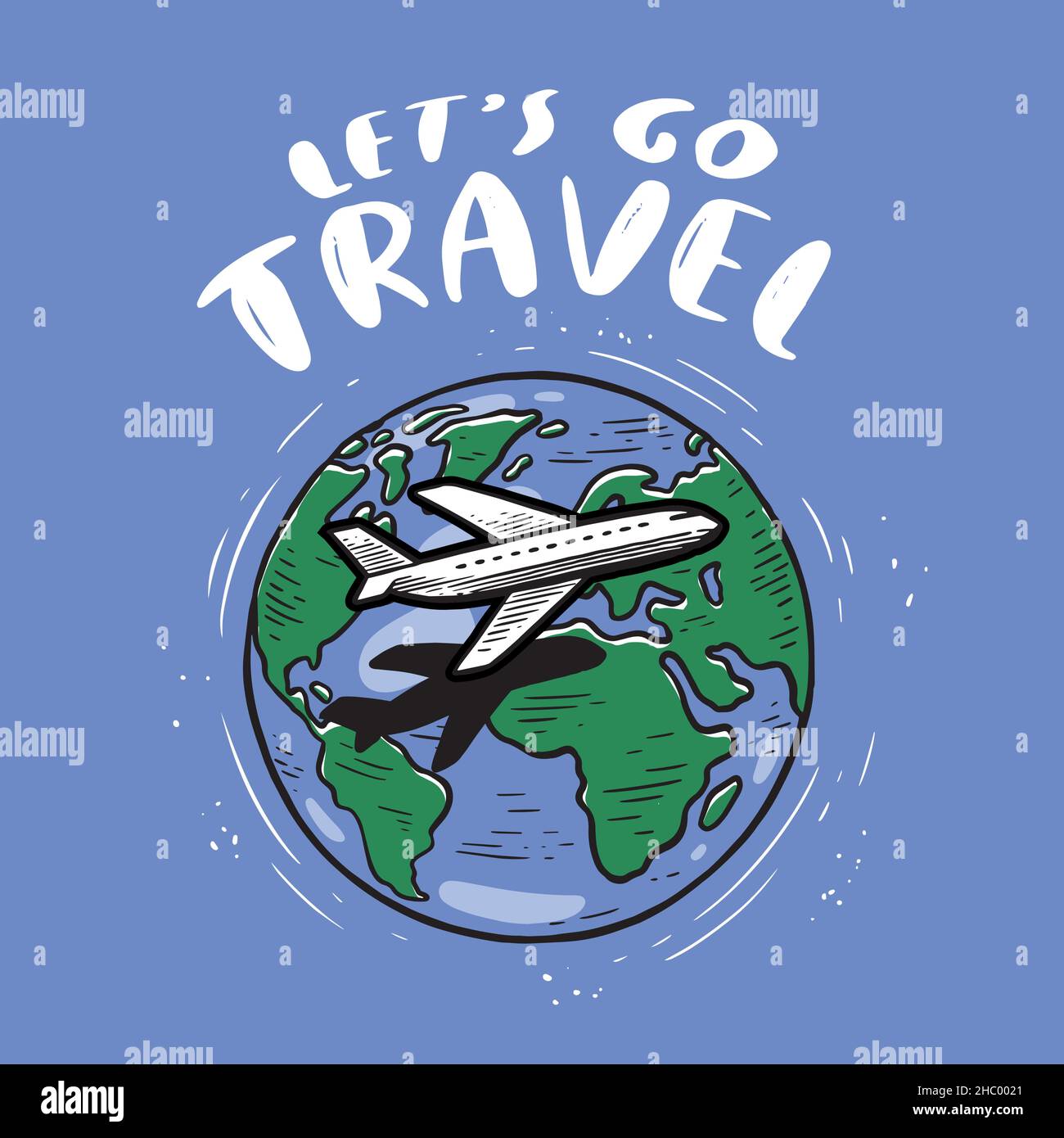 Aeroplano sullo sfondo della mappa del mondo. Concetto di viaggio o turismo. Illustrazione vettoriale delle lettere di ispirazione Illustrazione Vettoriale