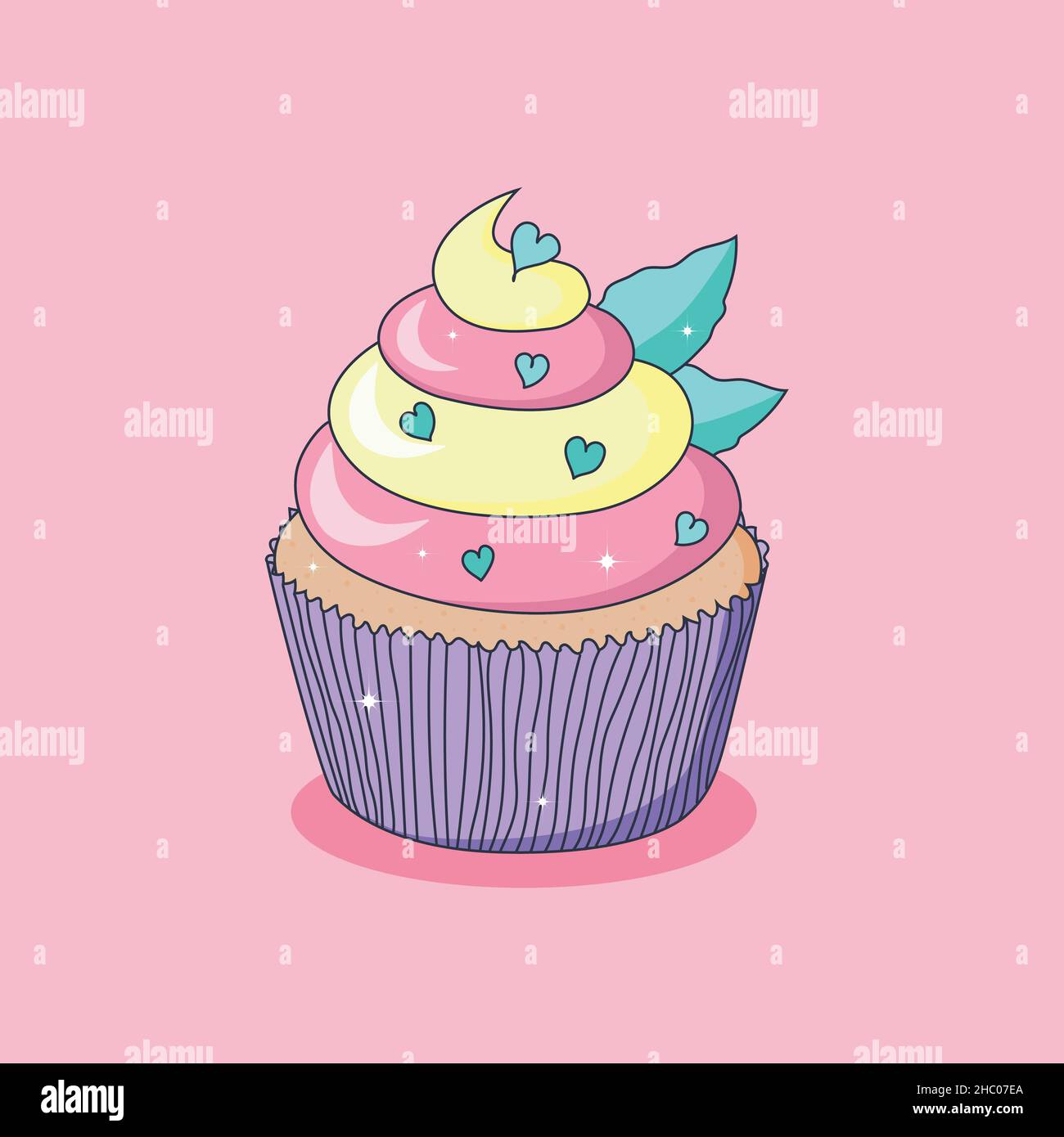 Kawaii cupcake , illustrazione vettoriale in stile doodle Illustrazione Vettoriale