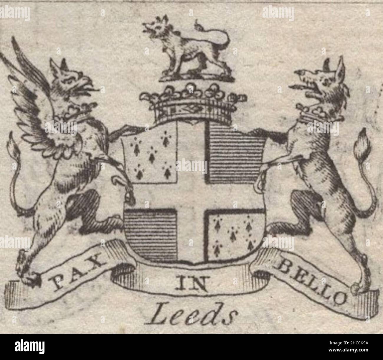 Antica incisione 18th secolo stemma araldico, Duchi inglesi , motto / slogan: Pax in bello. Leeds. Di Woodman & Mutlow fc russel co circa 1780s Fonte: Incisioni originali dal libro annuale di almanach. Foto Stock