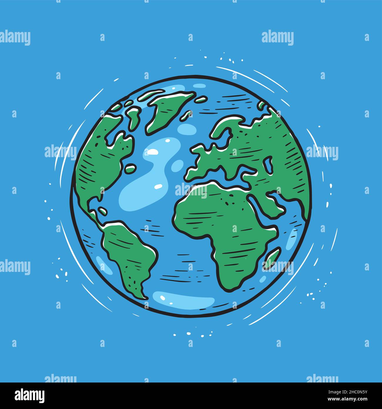 Pianeta Terra. Mappa del mondo o globo in stile cartoon. Ambiente, concetto di ecologia Illustrazione Vettoriale