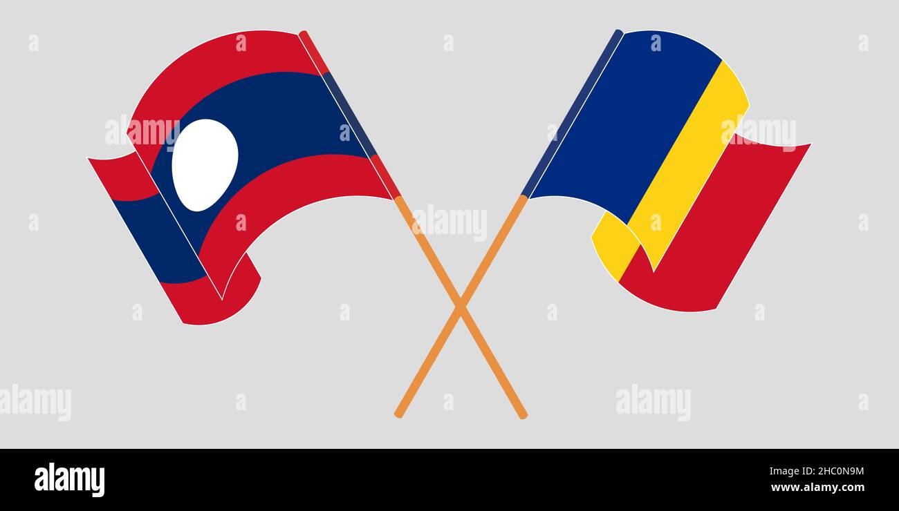 Bandiere incrociate e sventolanti del Laos e della Romania. Illustrazione vettoriale Illustrazione Vettoriale