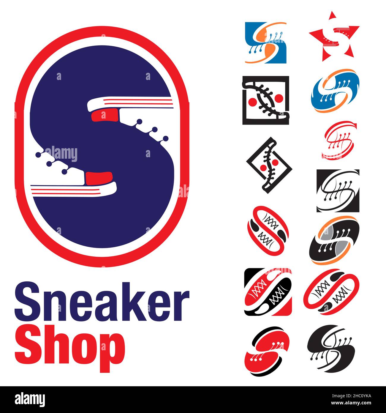 Illustrazione vettoriale del negozio di scarpe sneaker basate sulla lettera s. Illustrazione Vettoriale