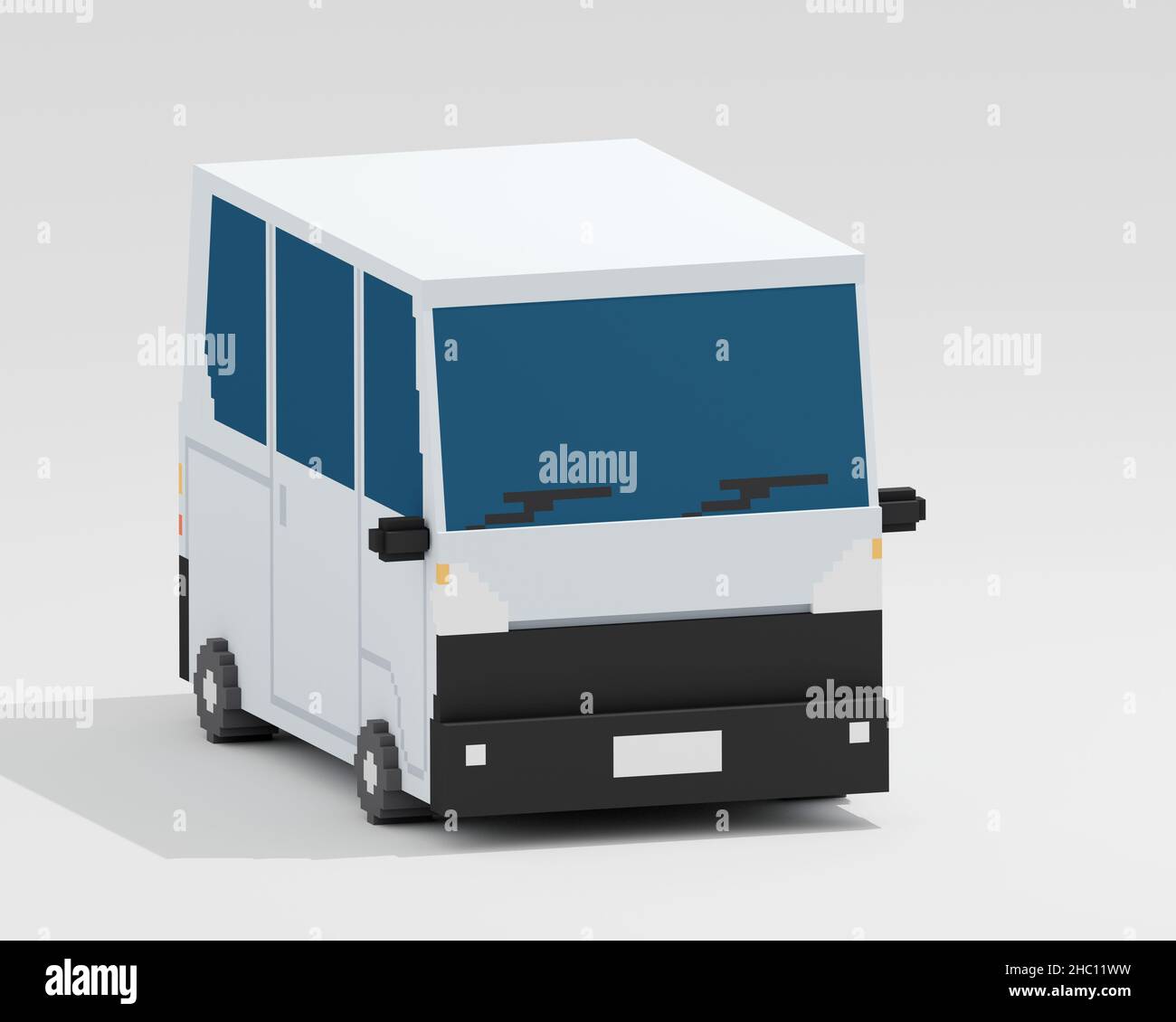 Mini van, un'arte digitale del trasporto asiatico bianco piccolo van auto isometric voxel raster 3D rappresentazione su sfondo bianco. Foto Stock