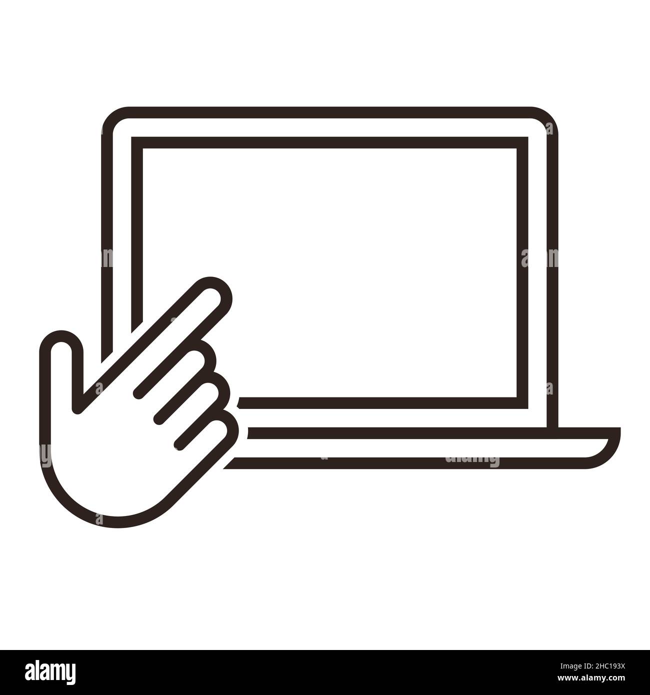 Icona del touch screen e del puntatore a mano isolata su sfondo bianco Foto Stock