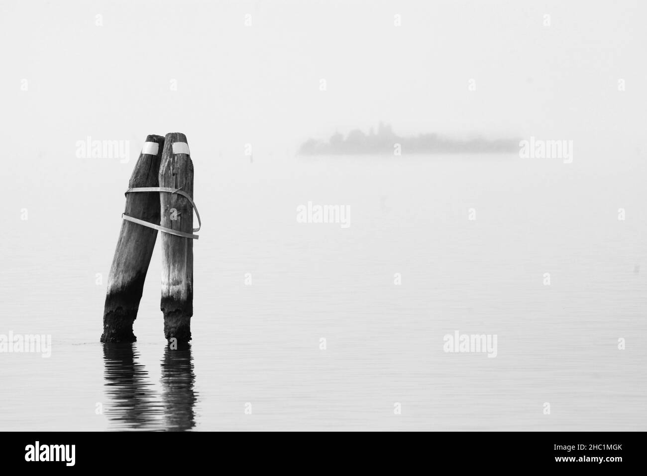 Forte nebbia sulla laguna di Venezia. (MVS) Foto Stock