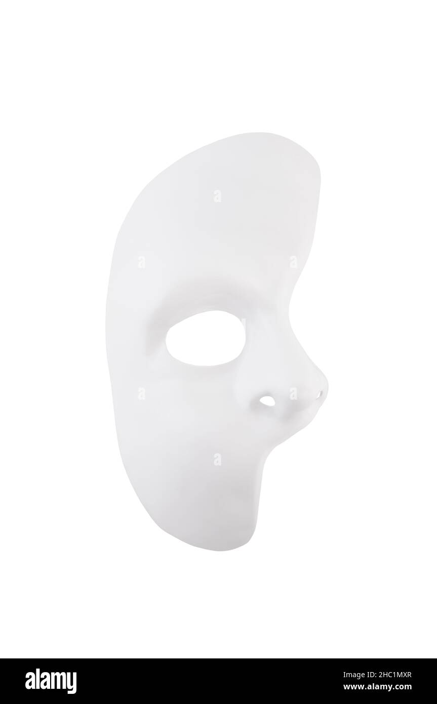 Fantasma bianco della maschera opera semimaschera isolata su sfondo bianco con tracciato di ritaglio Foto Stock