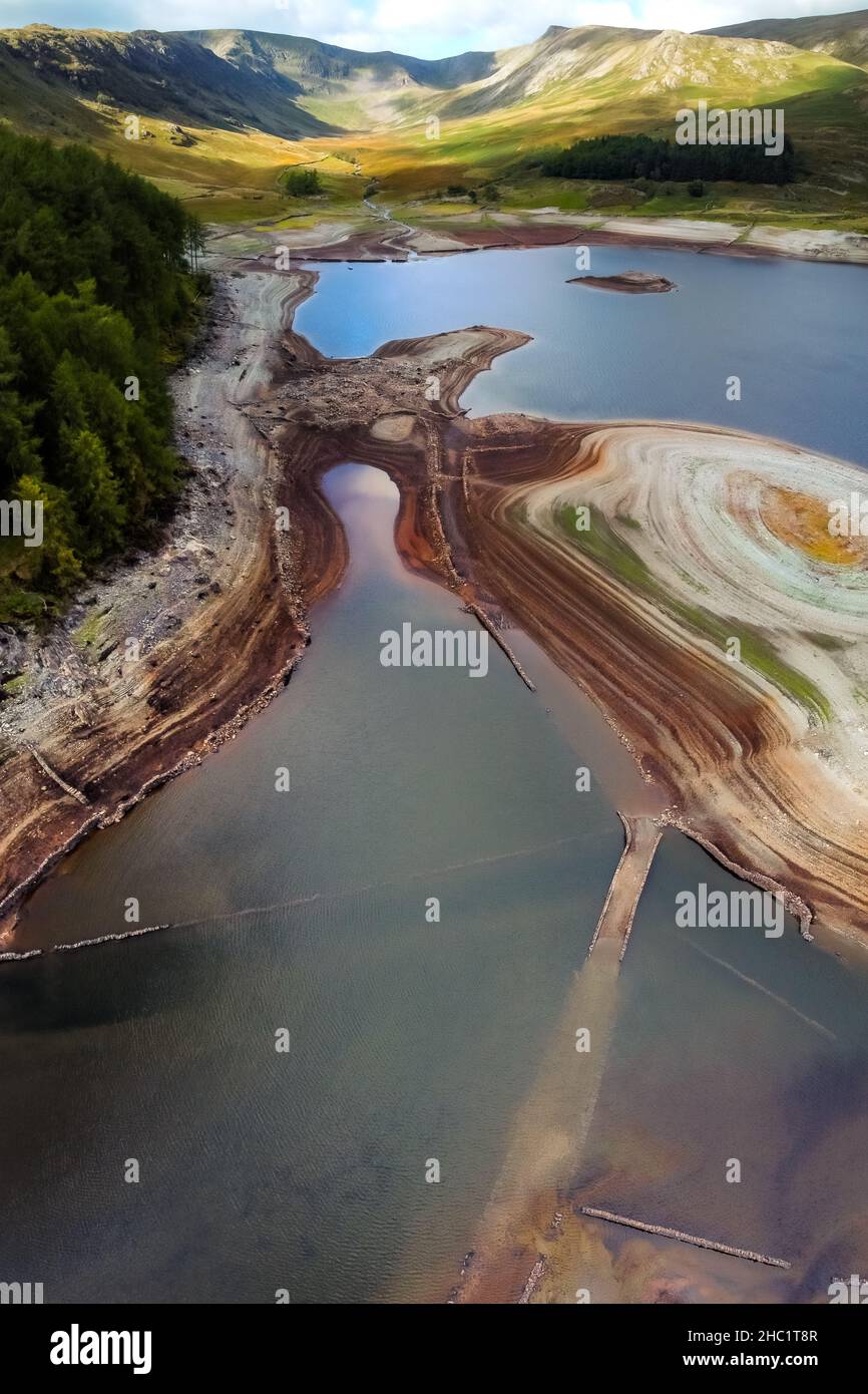 Il villaggio di Mardale Green, allagato nel 1935 per fornire acqua a Manchester, riemergendo dalle profondità del serbatoio di Haweswater durante un periodo di siccità Foto Stock