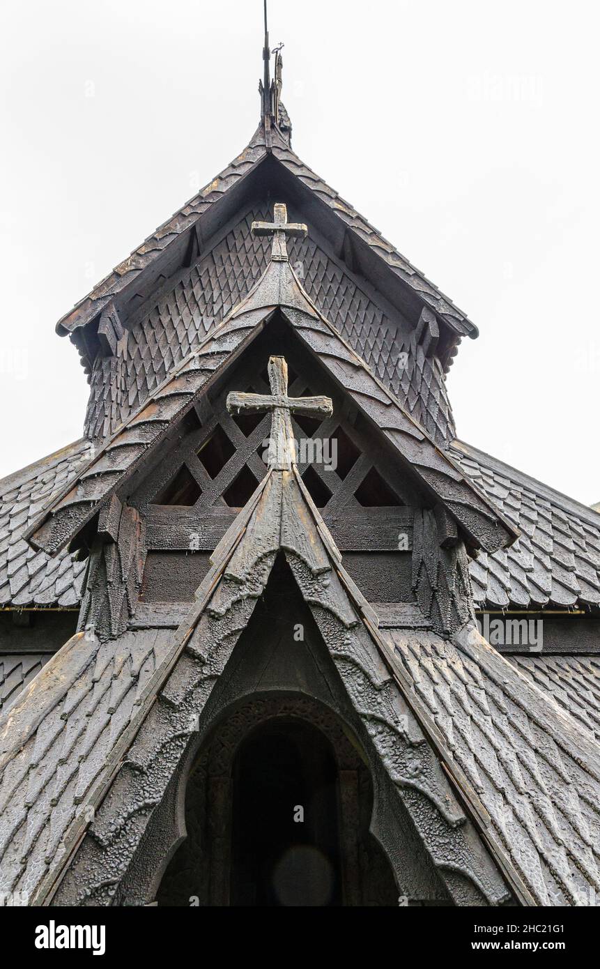 Borgund doga chiesa. Costruito nel 1180 e 1250, Norvegia Foto Stock