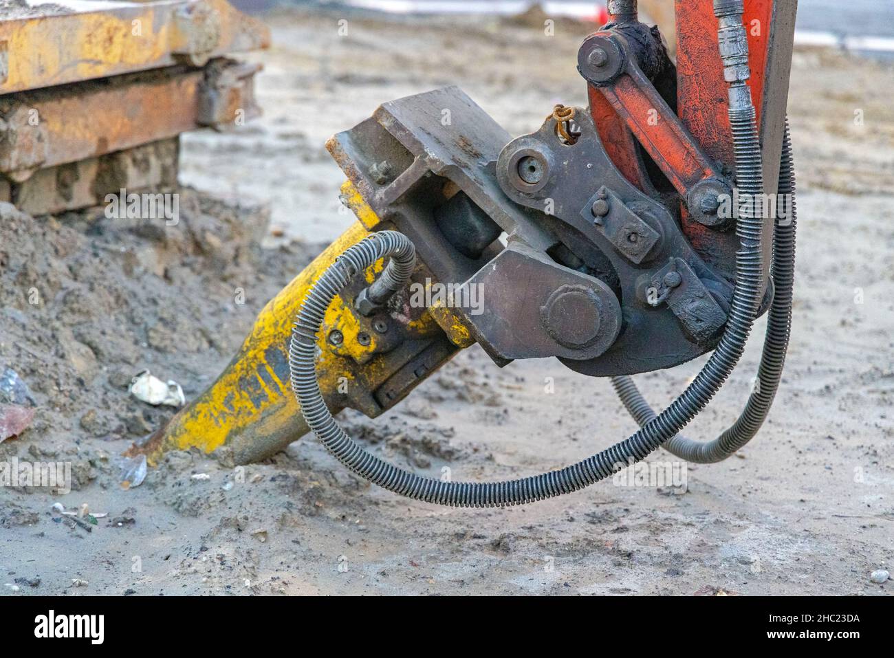 Attacco Hummer pneumatico presso Digger Construction Machinery Foto Stock