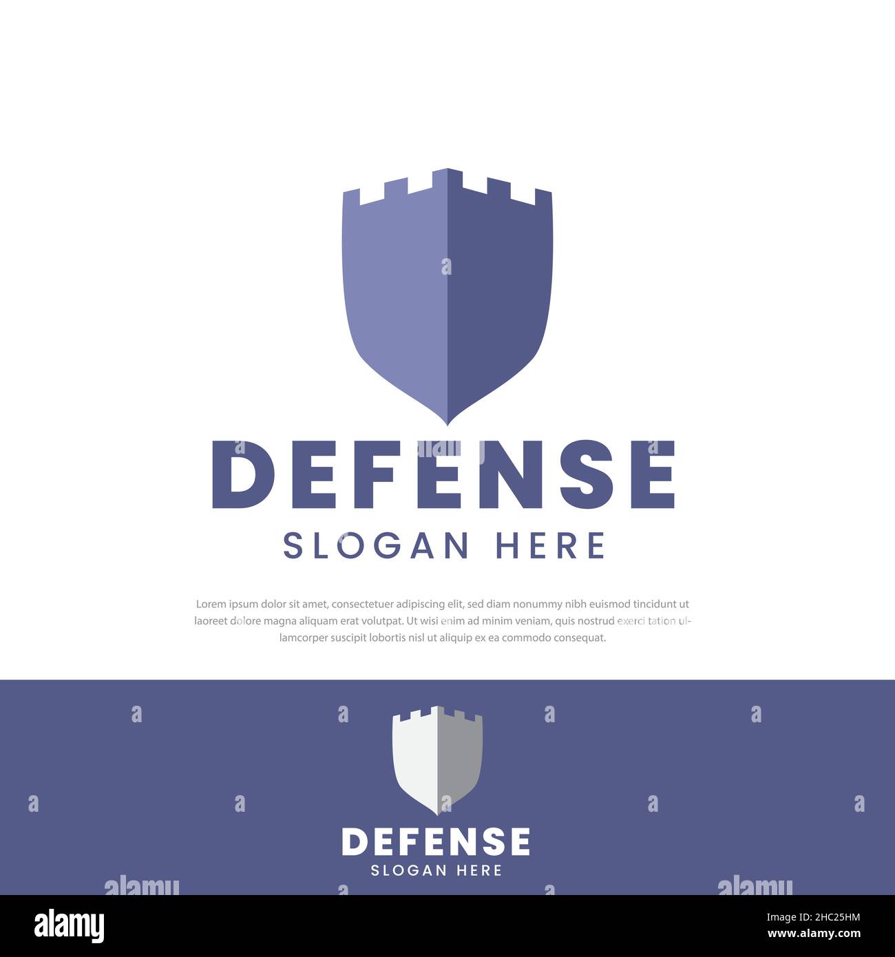 Castle Defense logo design, castello, icona, simbolo, illustrazione castello, modello Illustrazione Vettoriale