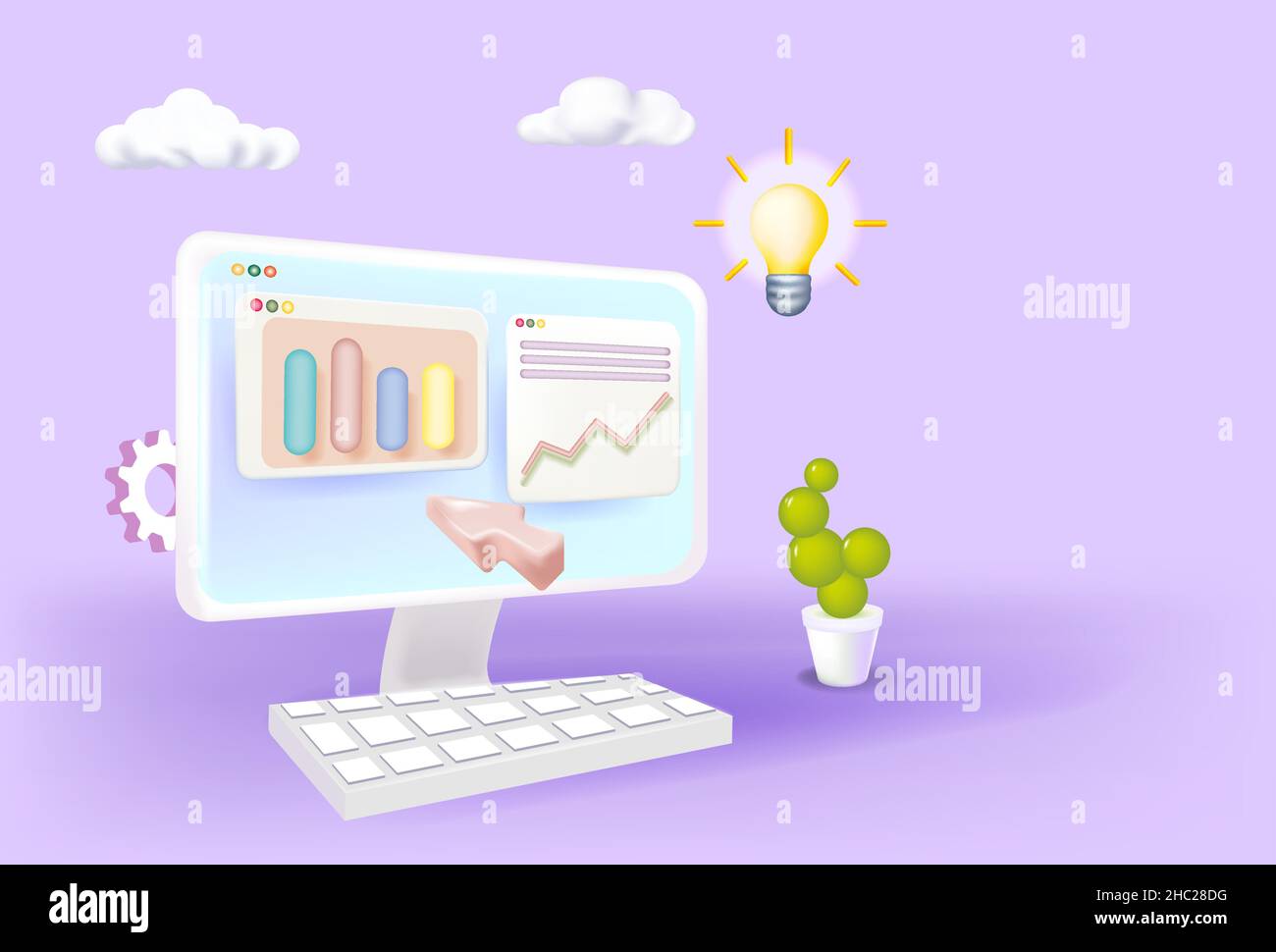 Analisi dei dati, dashboard e business finance report. Investimento o sito web SEO Screen PC Concept. Illustrazione Vettoriale