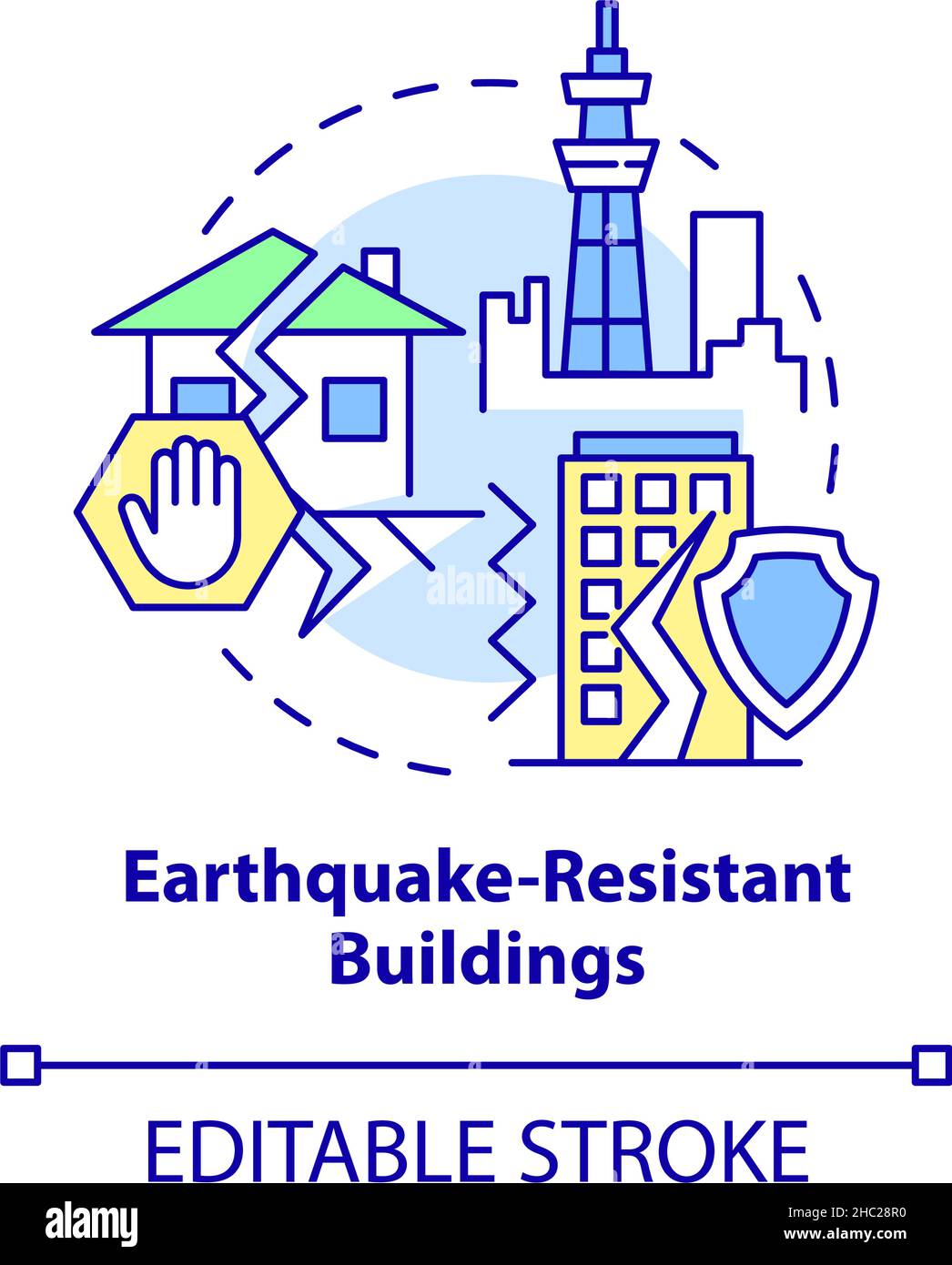 Icona del concetto di edifici resistenti al terremoto Illustrazione Vettoriale