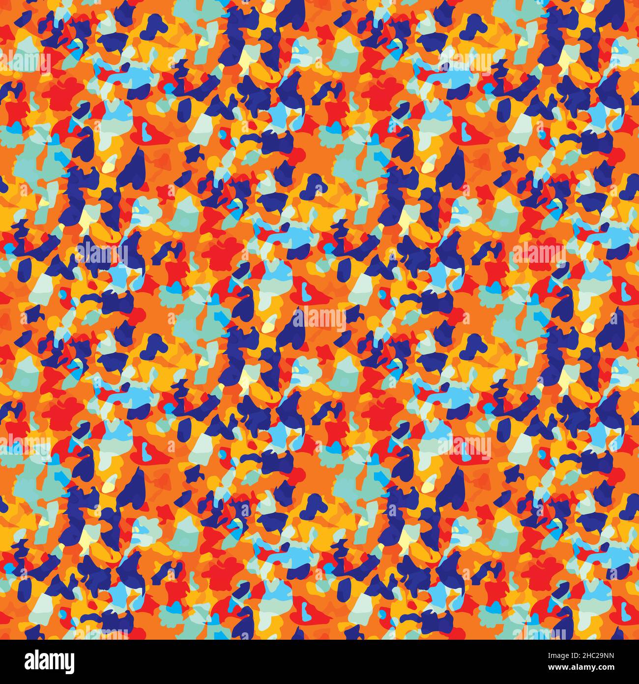 Pietra vettoriale schegge textured pattern sfondo. Sfondo dalle forme cristalline irregolari. Particelle di granito di grano blu arancio neon. Struttura rocciosa ignea di Illustrazione Vettoriale