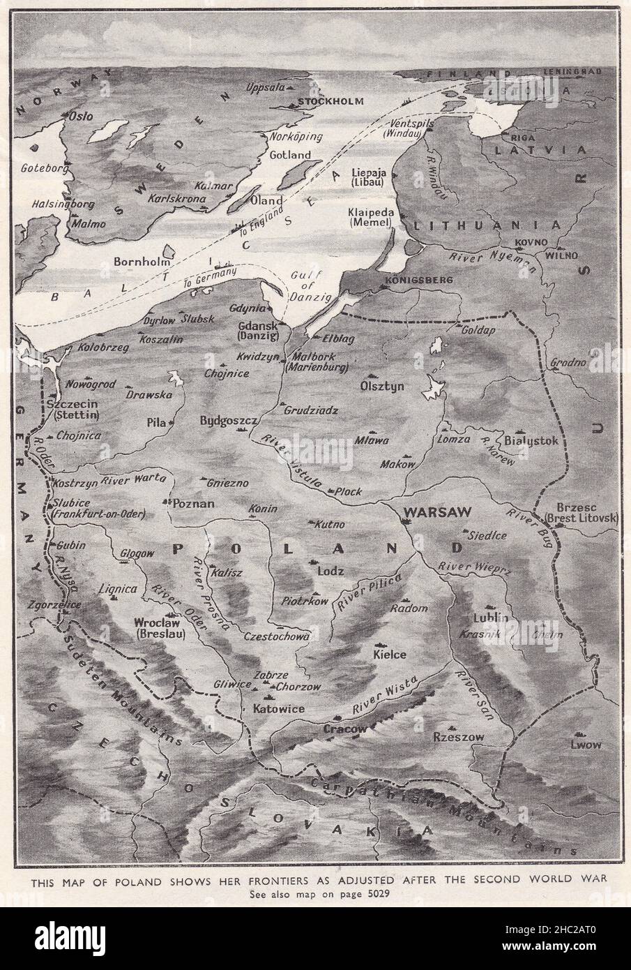 Mappa d'epoca della Polonia che mostra le sue frontiere come adattato dopo la seconda guerra mondiale. Foto Stock