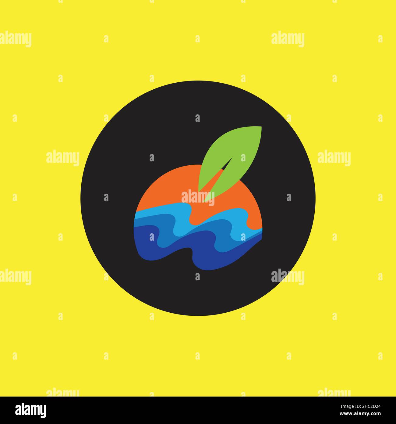 logo pianta idropinica su sfondo circolare nero e giallo Illustrazione Vettoriale