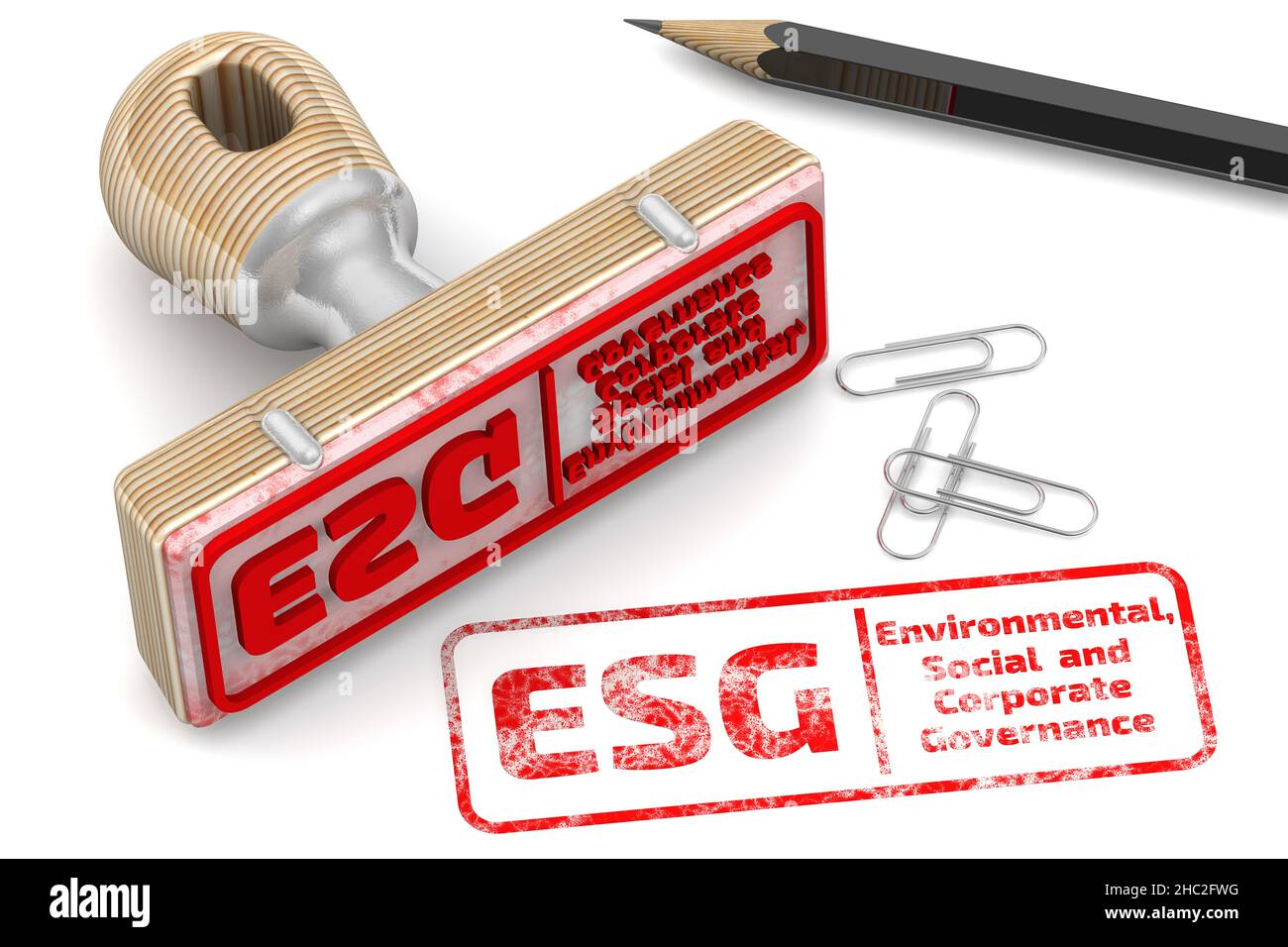 ESG. Governance ambientale, sociale e aziendale. Il timbro e un'impronta Foto Stock
