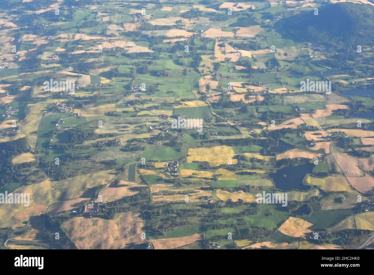 Terreno agricolo in Norvegia, vista aerea Foto Stock