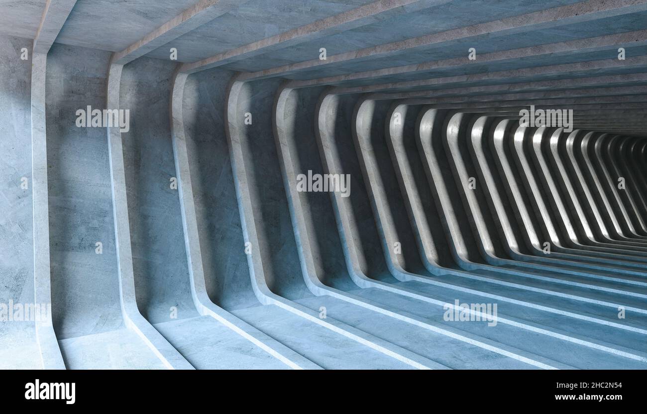 interno in calcestruzzo astratto, tunnel. 3d rendering Foto Stock