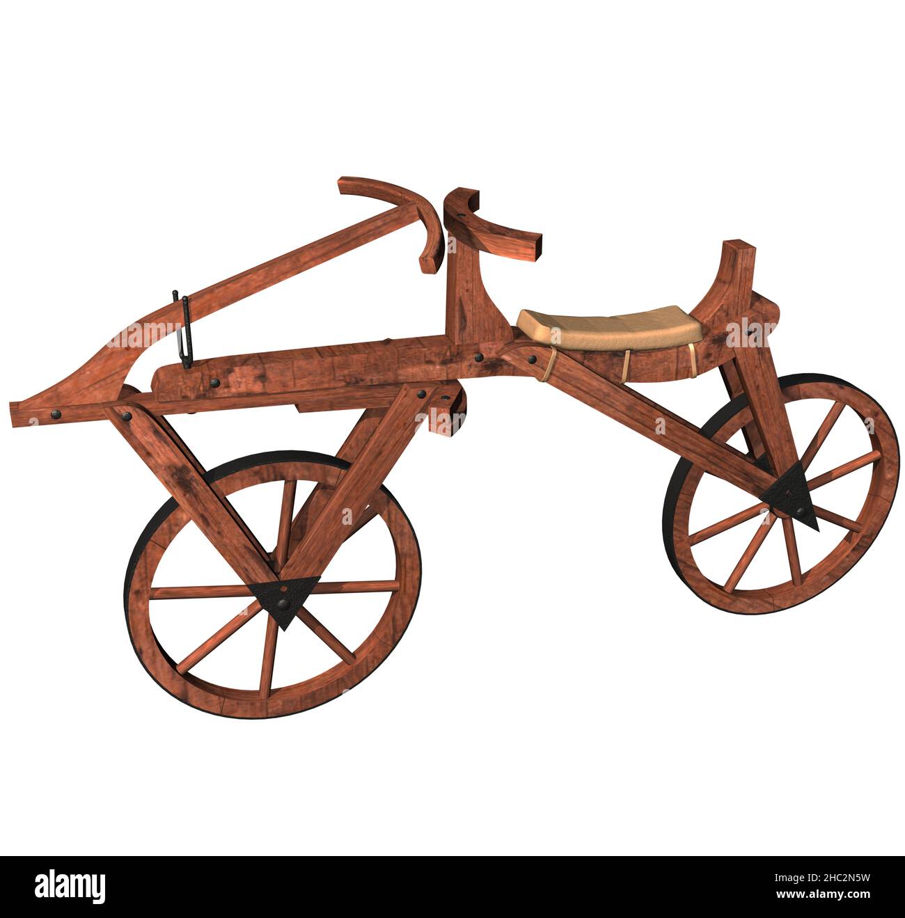 3D rappresentazione illustrazione di una bicicletta Draisine o Velocipede; creata e brevettata nel 1818 dal barone tedesco Karl von Drais. Foto Stock