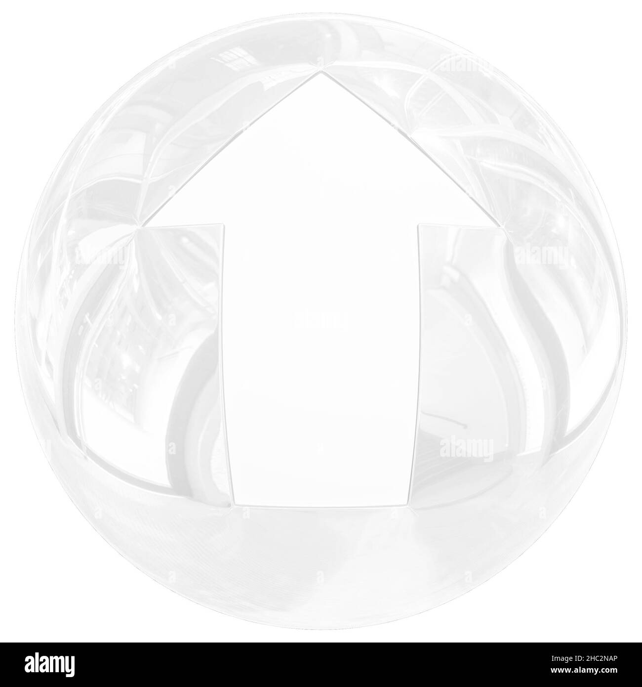 Sfera con freccia - pulsante upload 3D isolato - rendering 3D Foto Stock