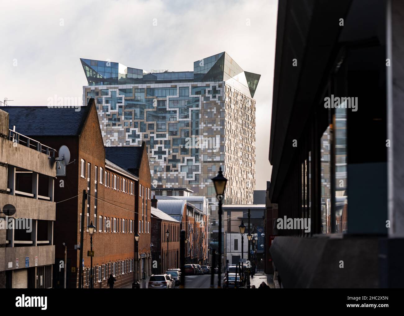 Lo skyline della città di Birmingham cubo Foto Stock