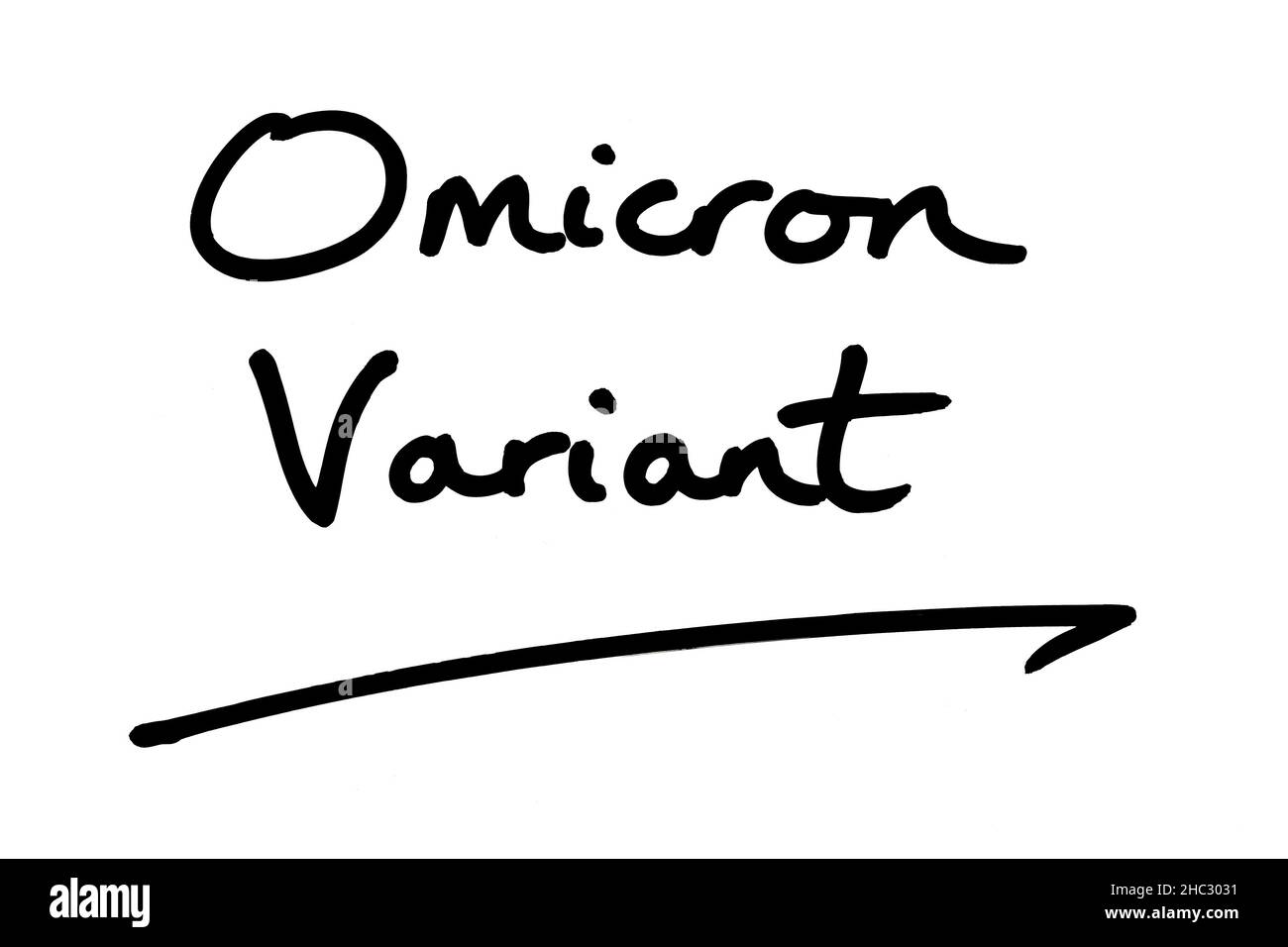 Variante Omicron, scritta a mano su sfondo bianco. Foto Stock