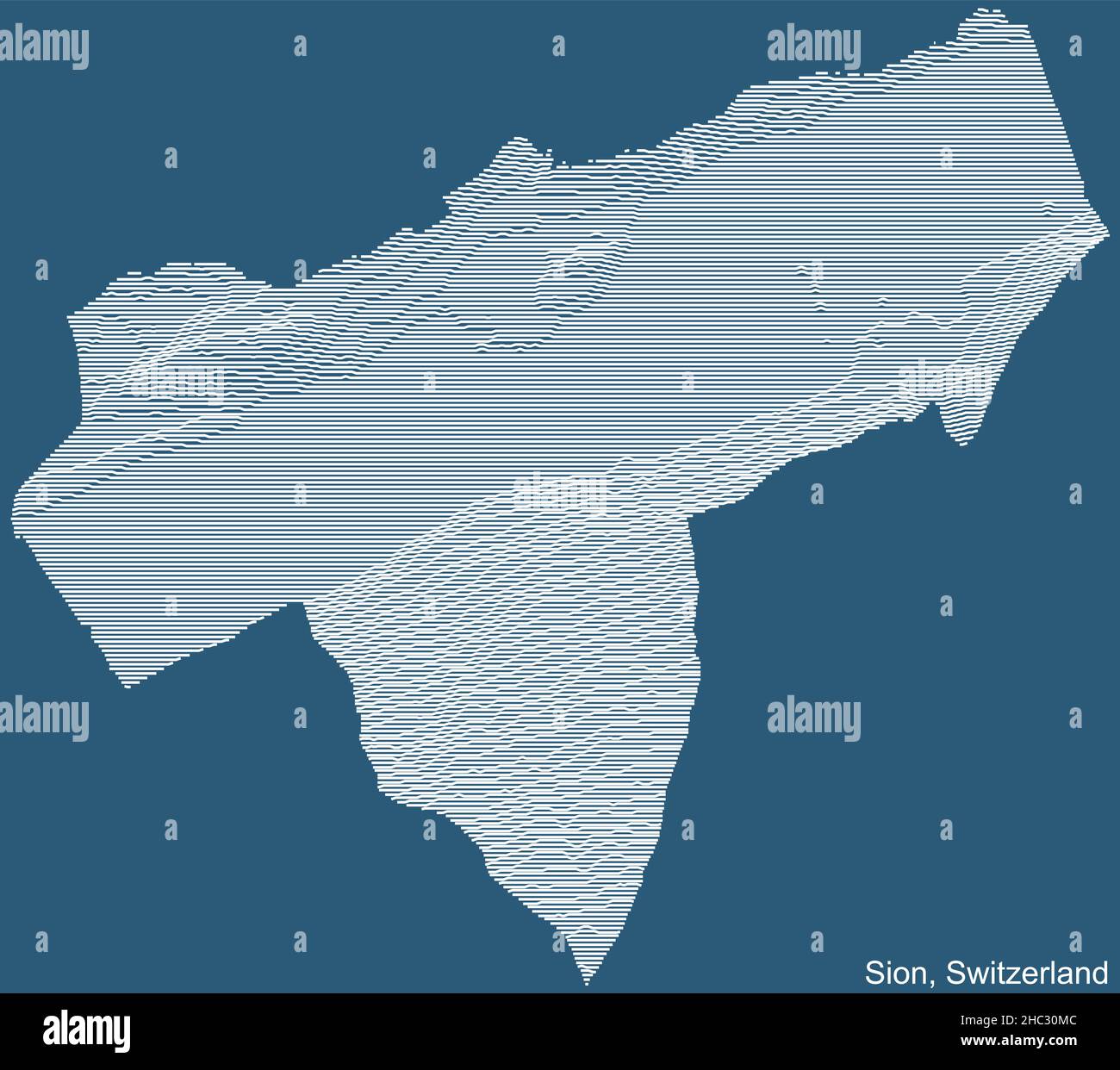 Carta topografica tecnica di rilievo della città di Sion, Svizzera con linee di contorno bianche su sfondo blu Illustrazione Vettoriale