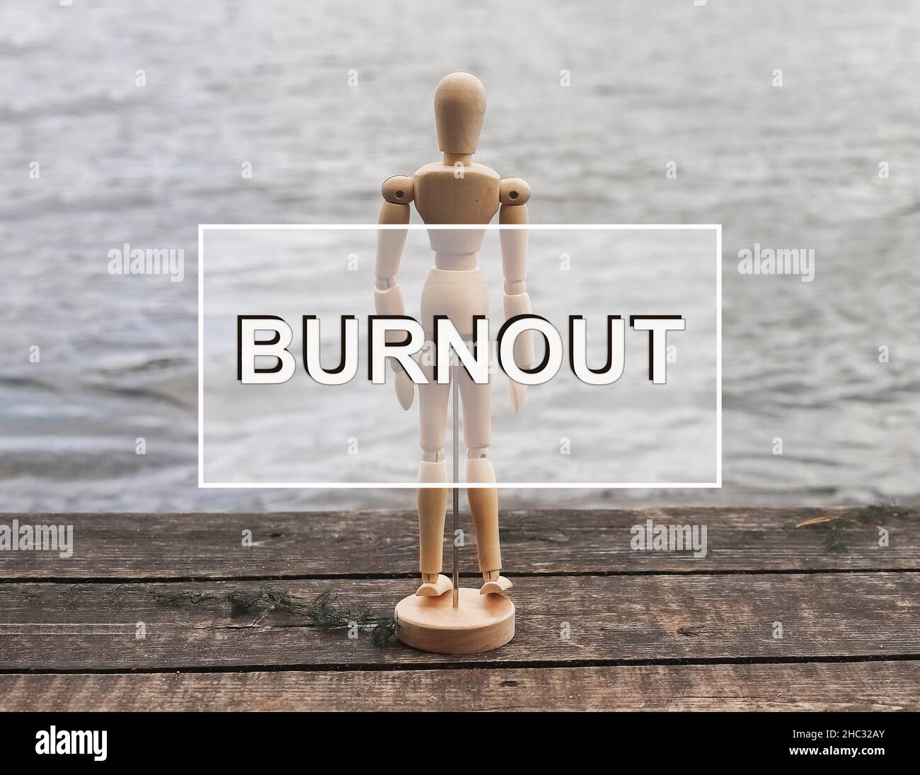 Burnout parola. Vita e lavoro bruciano fuori concetto. Foto Stock