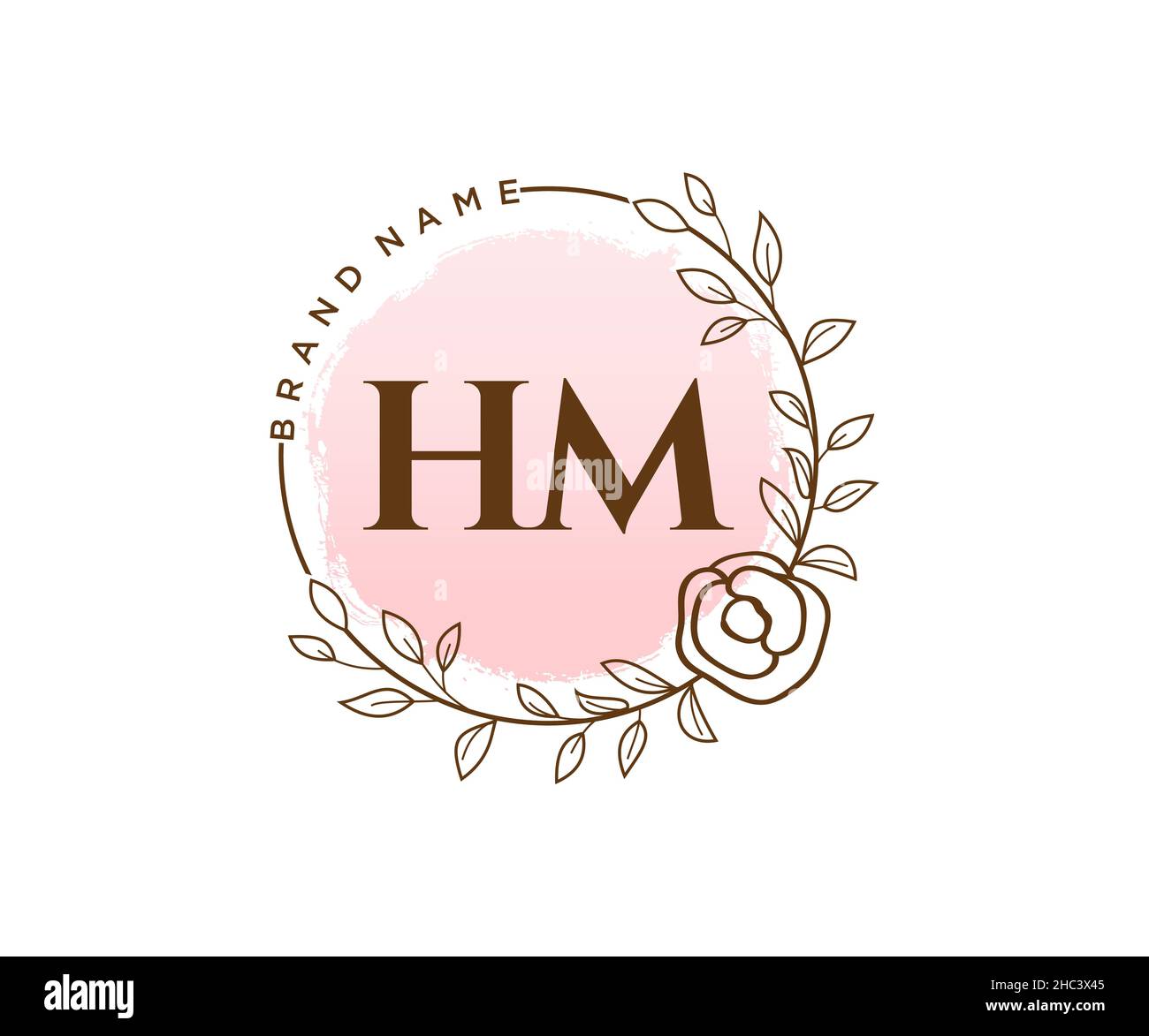 Logo HM femminile. Utilizzabile per la natura, salone, centro benessere, cosmetici e loghi di bellezza. Elemento modello di disegno con logo a vettore piatto. Illustrazione Vettoriale
