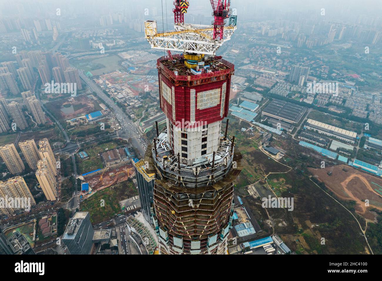 Fotografia aerea del moderno edificio skyline vista notturna di Chengdu, Cina. Foto Stock