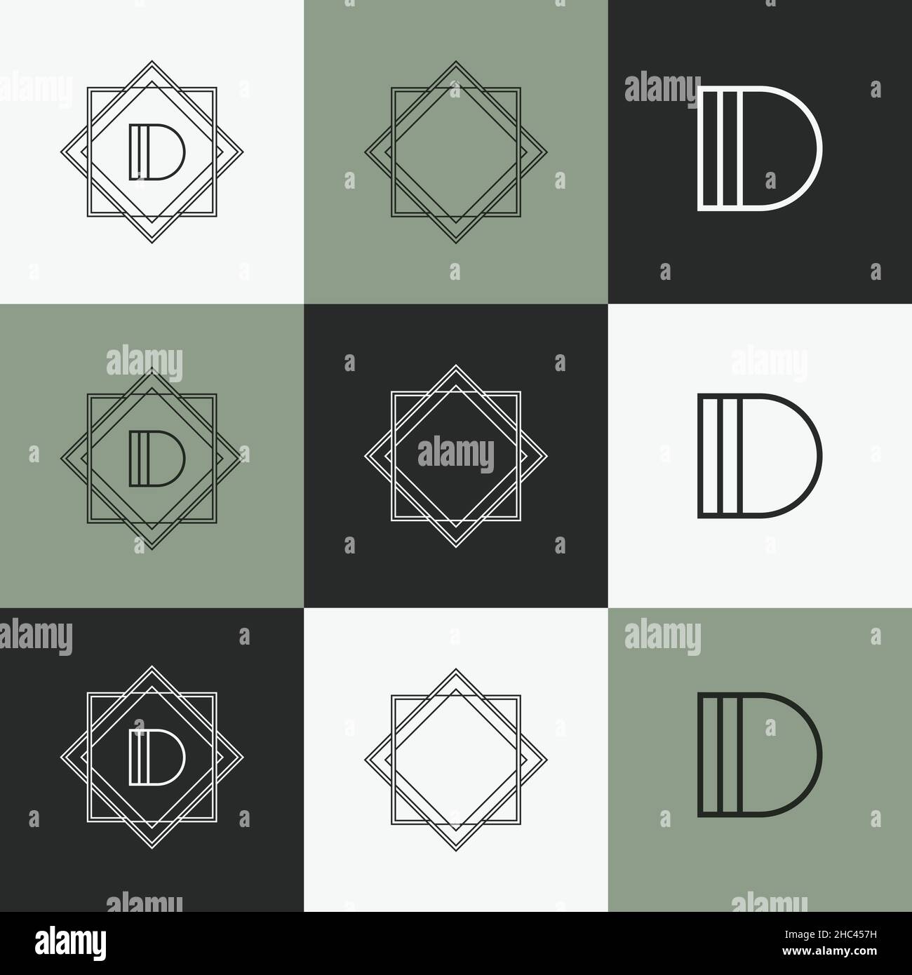 Set di kit logo con cornice alfabetica Art Deco Illustrazione Vettoriale