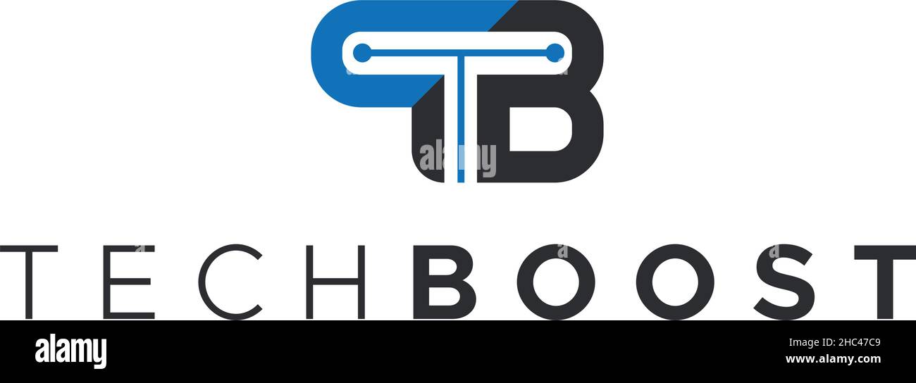 Il moderno logo TB TECH iniziale AUMENTA il design elettrico Illustrazione Vettoriale