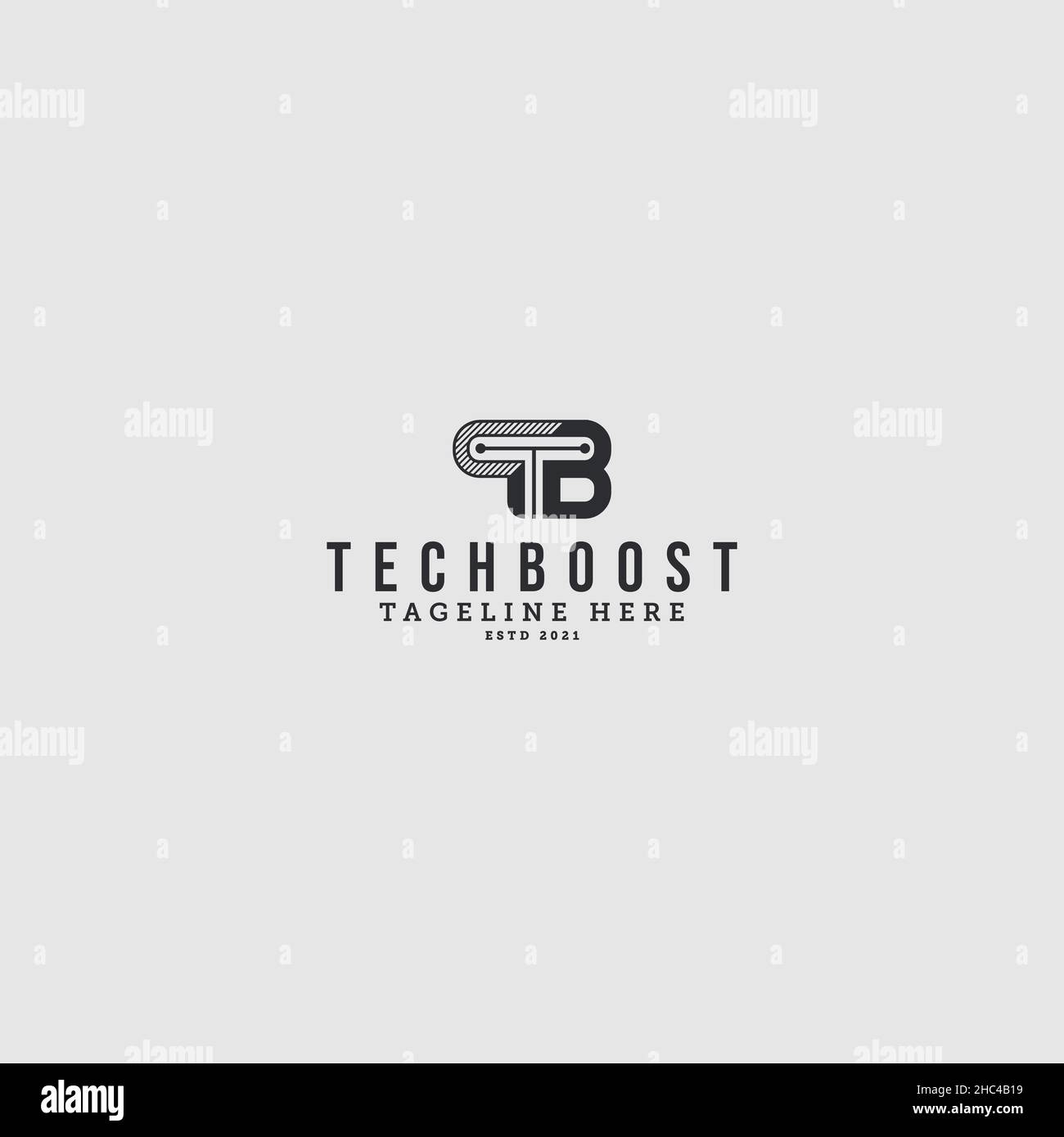Il moderno logo TB TECH iniziale AUMENTA il design elettrico Illustrazione Vettoriale