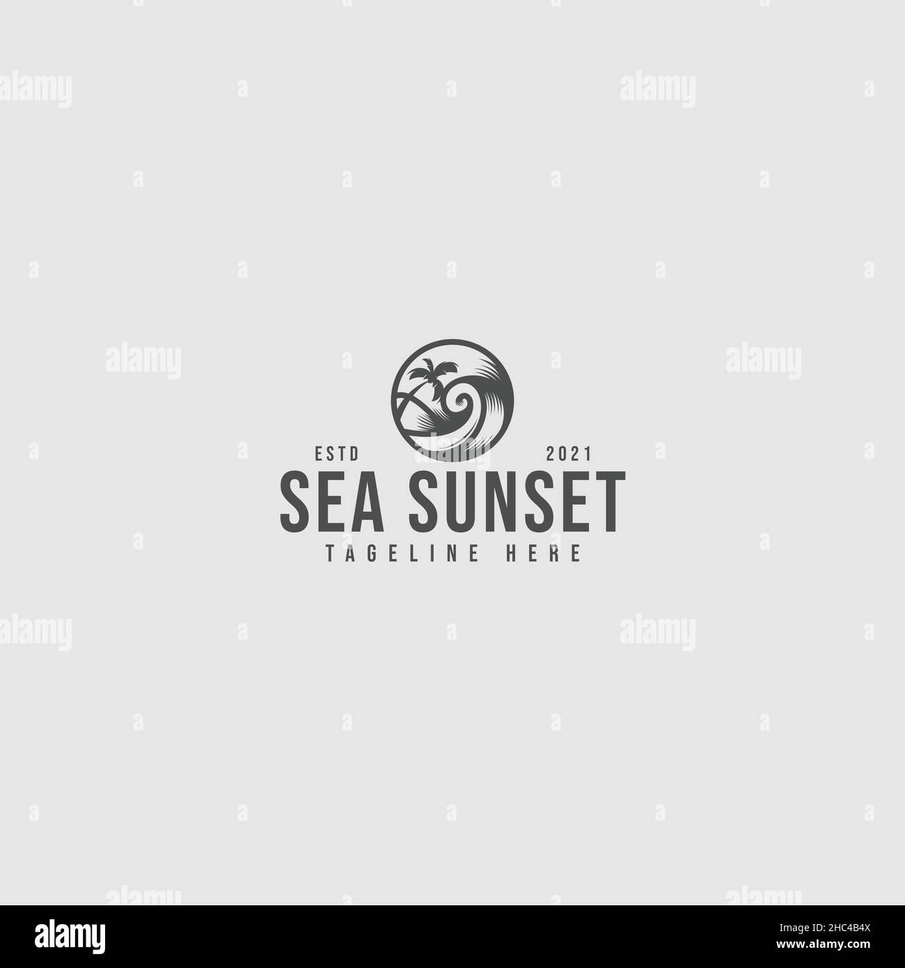 Silhouette moderna MARE TRAMONTO oceano logo design Illustrazione Vettoriale