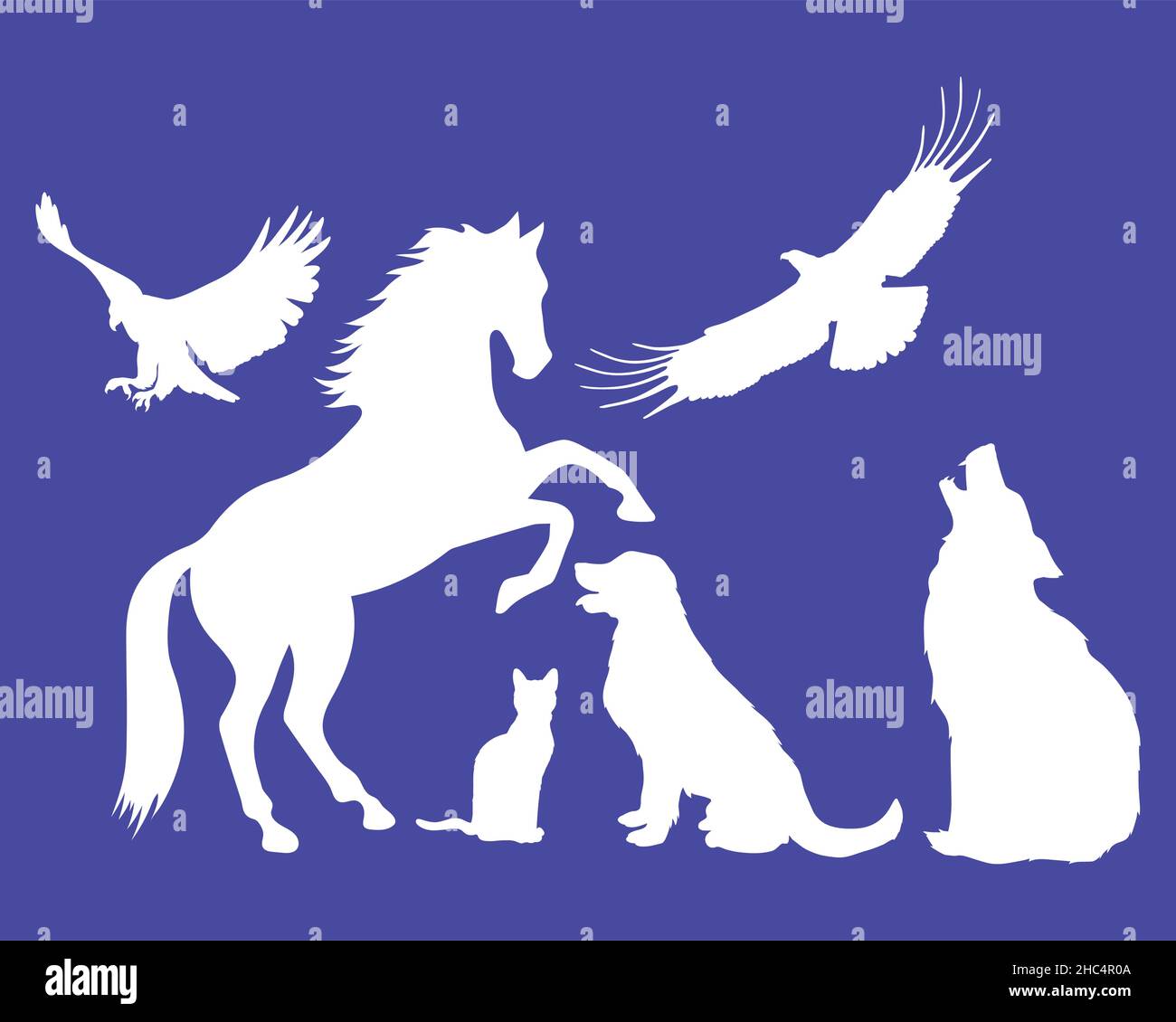 sei animali selvatici hanno creato silhouette Illustrazione Vettoriale