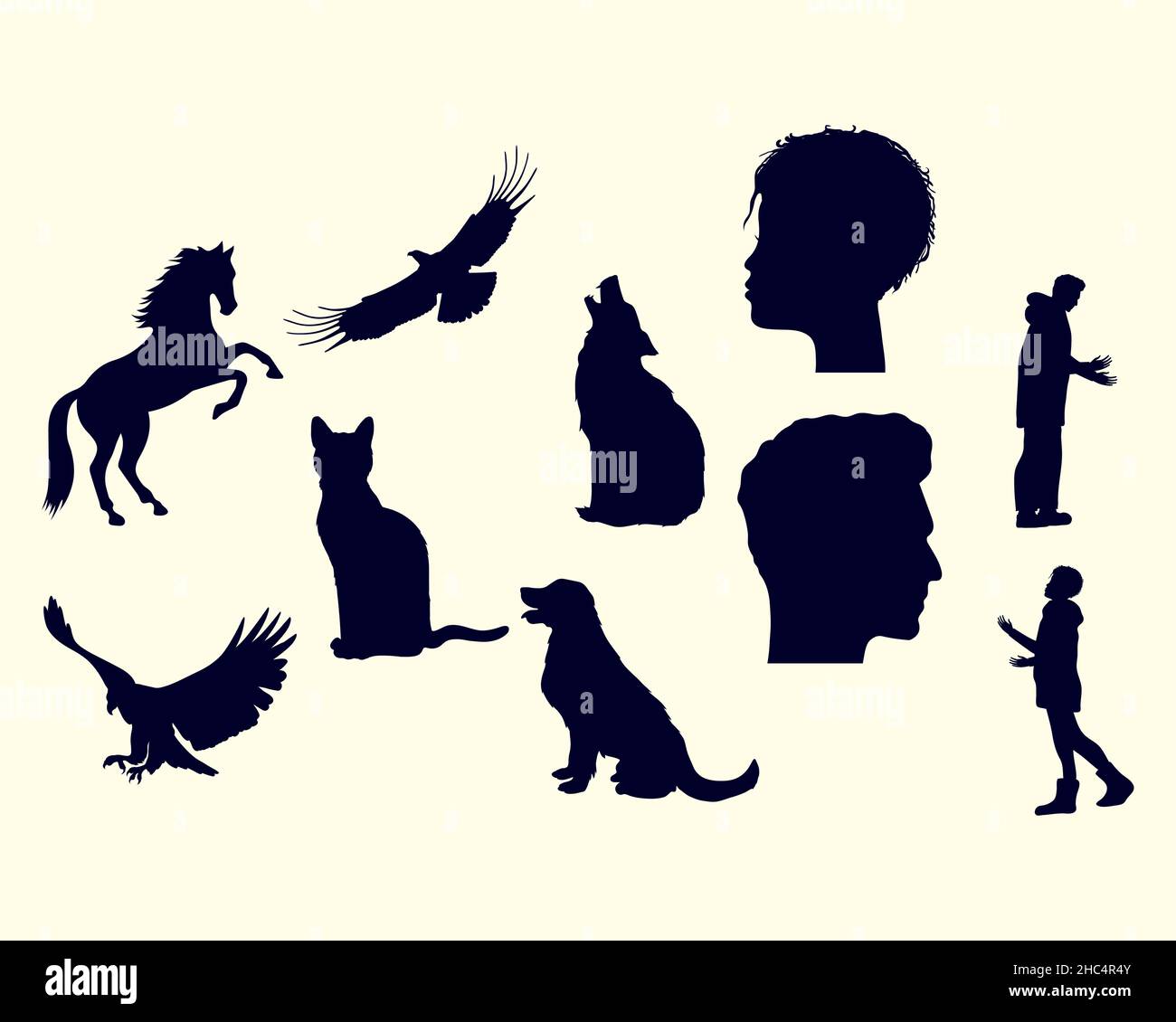 dieci animali selvatici hanno creato silhouette Illustrazione Vettoriale