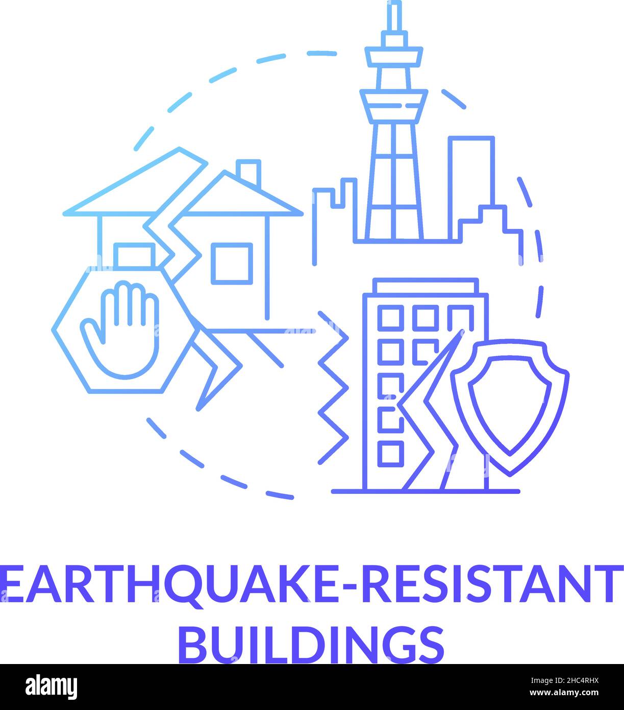 Edifici resistenti al terremoto blu gradiente concetto icona Illustrazione Vettoriale