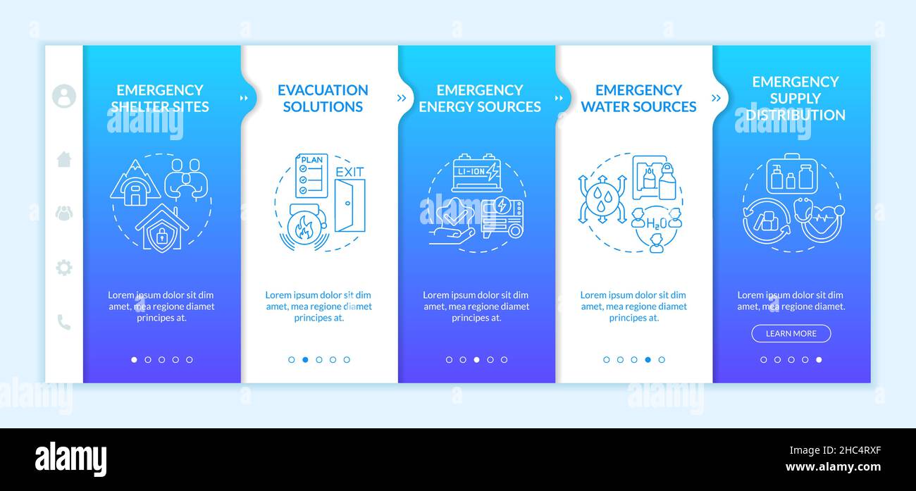 Il piano di emergenza include il modello di inserimento gradiente blu Illustrazione Vettoriale