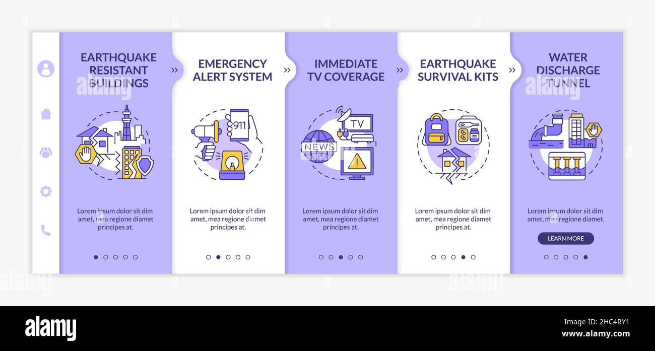 Strategie di mitigazione del terremoto modello di onboarding viola e bianco del Giappone Illustrazione Vettoriale