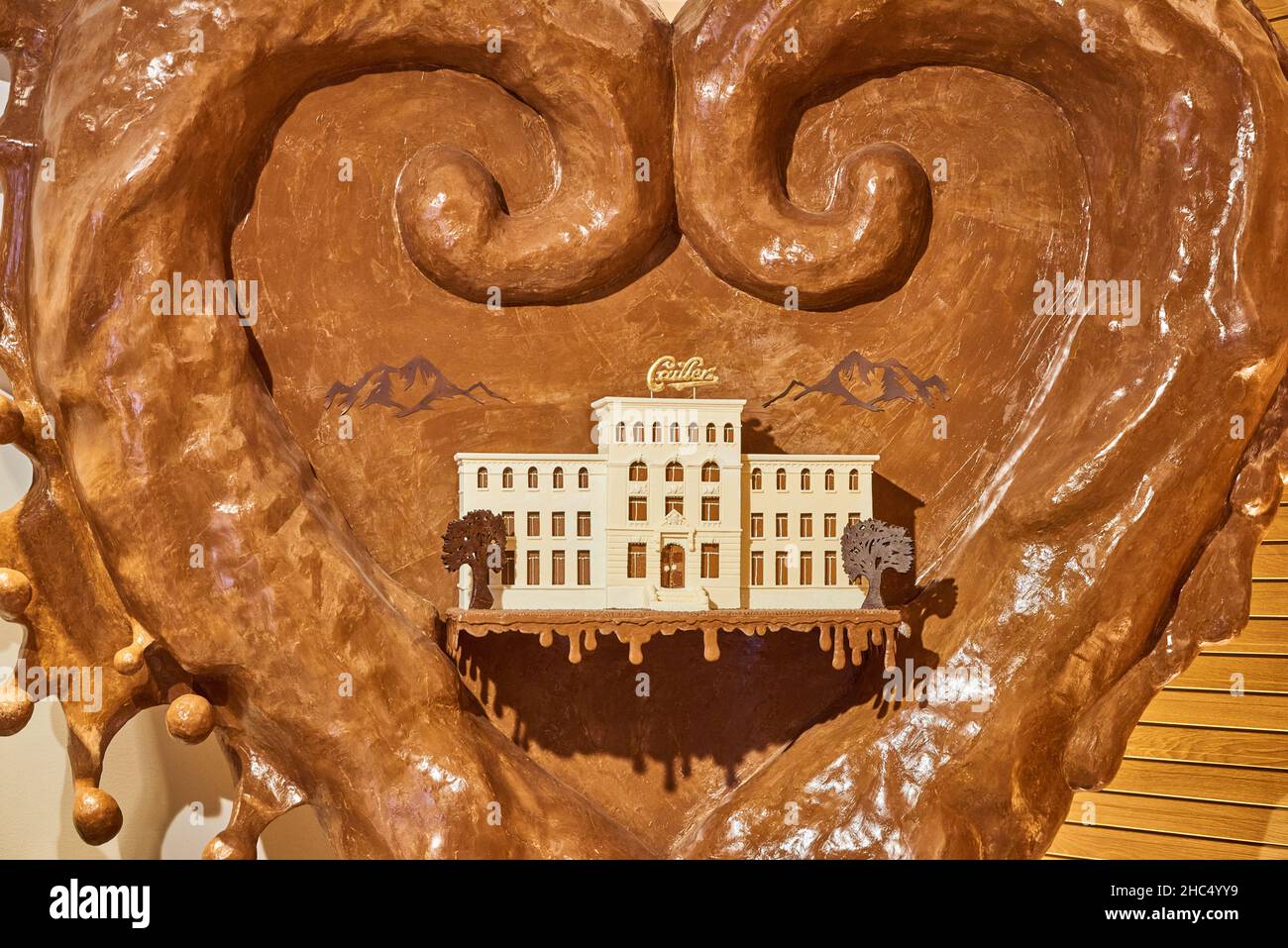 Visita al negozio Maison Cailler nel museo del cioccolato di Broc, Svizzera Foto Stock