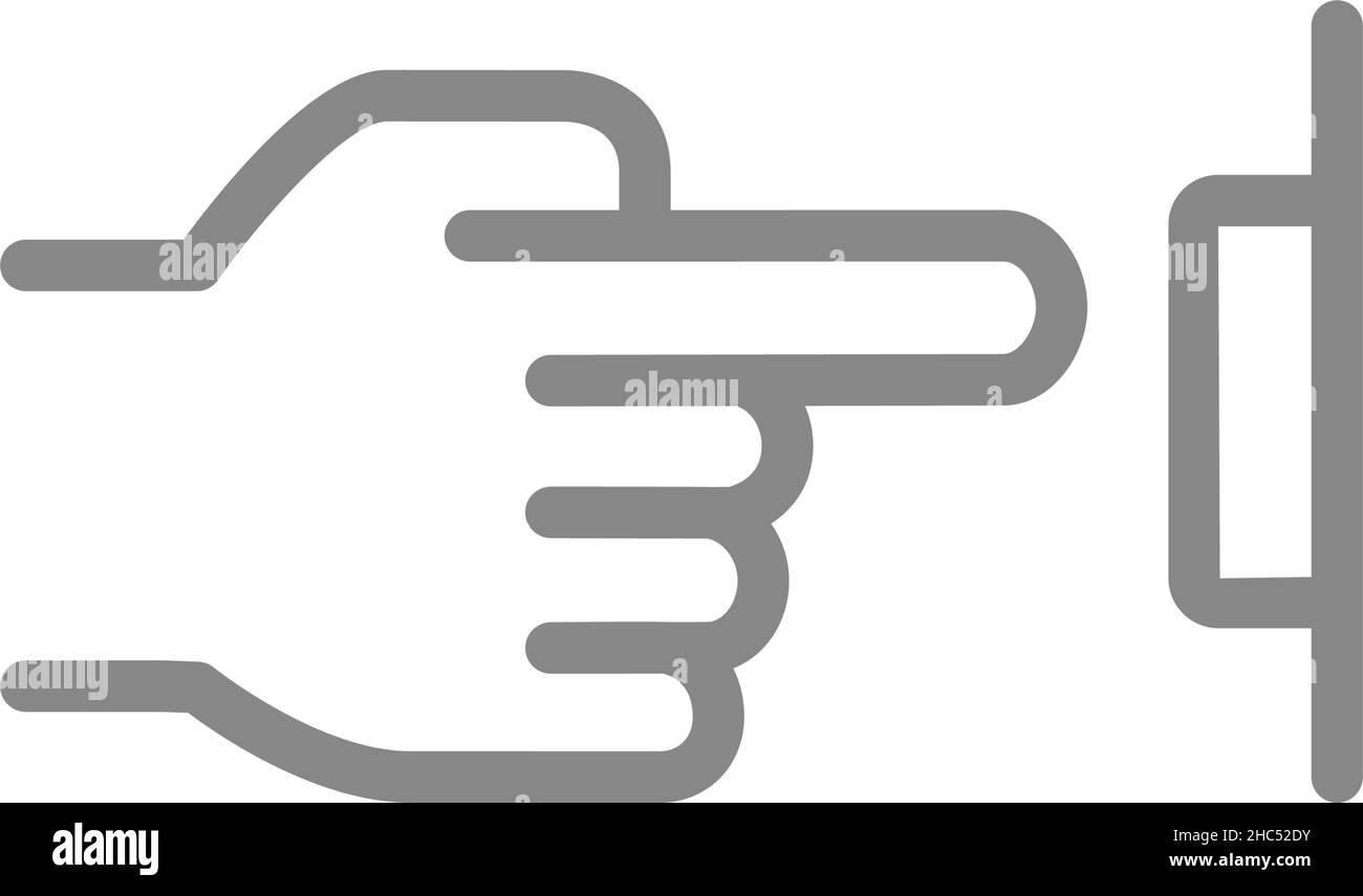 Suonare l'icona della linea del campanello. La mano spinge il simbolo del pulsante del