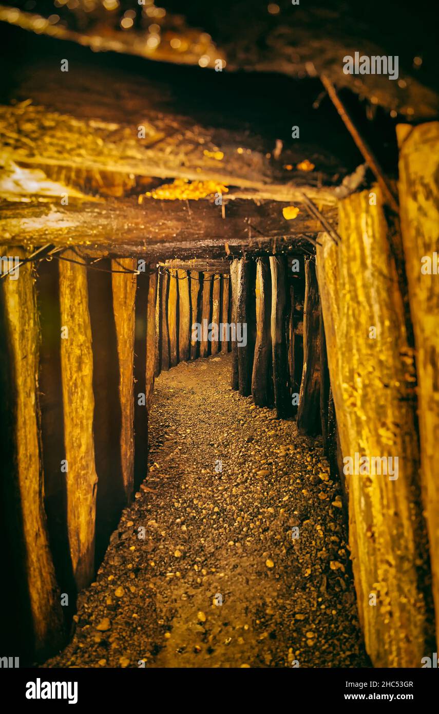 Il buio corridoio della vecchia miniera a Samobor Croazia Foto Stock